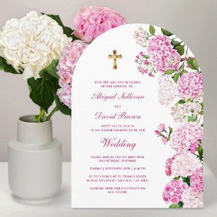 Invitación Arco de Hortensias Rosadas Boda Religiosa