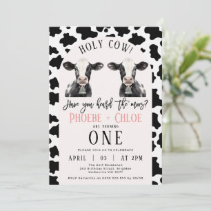Invitación Arco de Impresión de Vaca Negra Gemelas Santo Prim