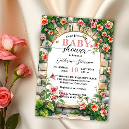 Invitación Arco de jardín encantado con Baby Shower rosa