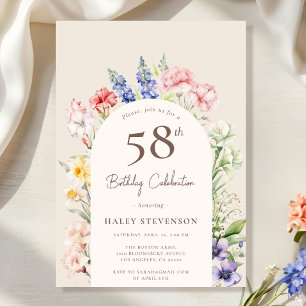 Invitación Arco de Jardín Floral Caprichoso Beige Cumpleaños