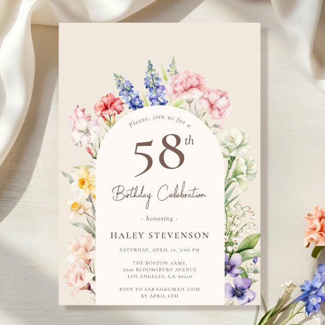 Invitación Arco de Jardín Floral Caprichoso Beige Cumpleaños  (Subido por el creador)