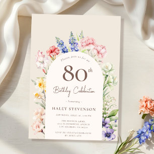 Invitación Arco de Jardín Floral Caprichoso Beige Cumpleaños 