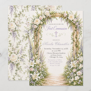 Invitación Arco de Jardín Floral Primera Comunión