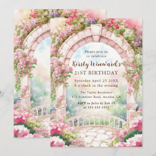 Invitación Arco de jardín inglés de acuarela rosa cumpleaños