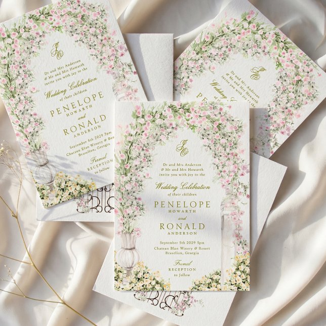 Invitación arco de jardín romántico francés monograma boda re (Subido por el creador)