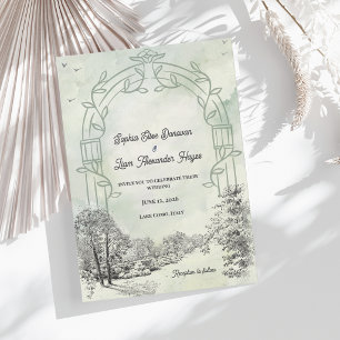 Invitación Arco de Jardín Verde Salvia Elegante Boda Campestr