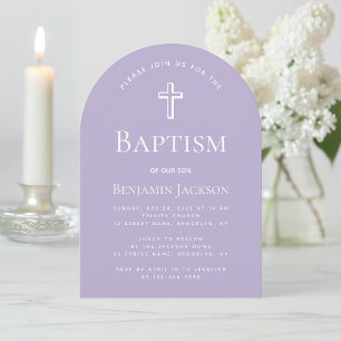 Invitación Arco de lavanda bautismal simple religioso