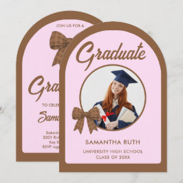 Invitación Arco de lazo de gingham marrón Foto fiesta de grad