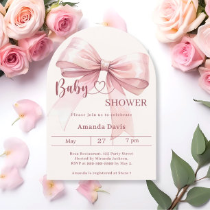 Invitación Arco de lazo rosa crema beige Baby Shower niña