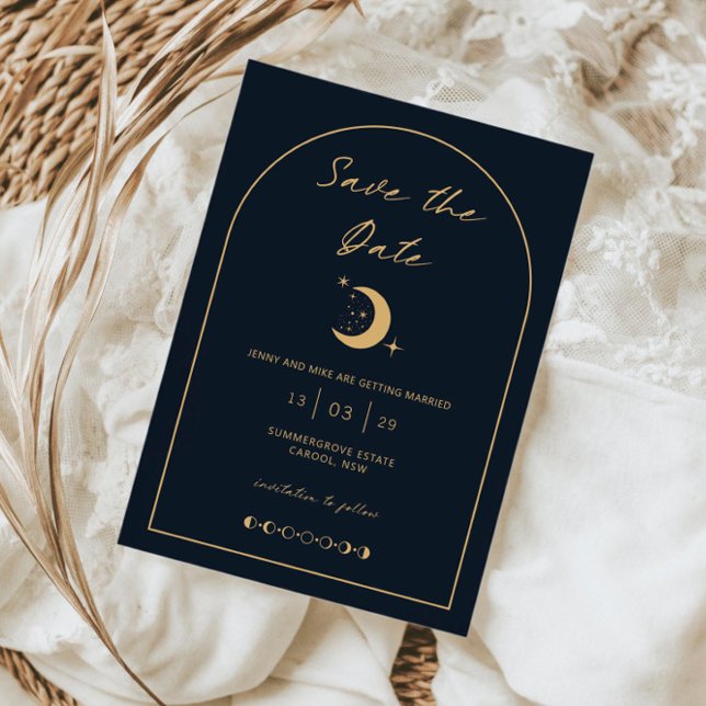 Invitación Arco de Luna y Estrellas Celestiales Guarda la Fec (Subido por el creador)