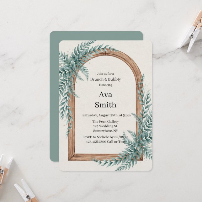 Invitación Arco de madera con follaje de helecho Brunch y bur (Anverso/Reverso In Situ)