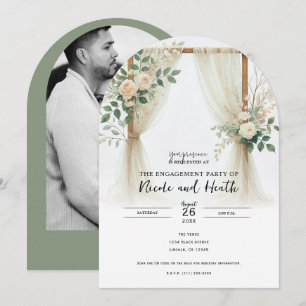 Invitación Arco de madera floral con vegetación y rosas para 