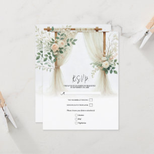 Invitación Arco de madera floral con vegetación y rosas Tarje