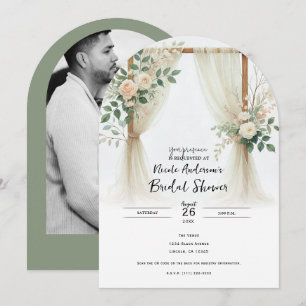 Invitación Arco de madera floral Verde Rosas Despedida de sol