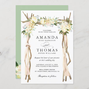 Invitación Arco de madera marfil Boda floral rústico blanco