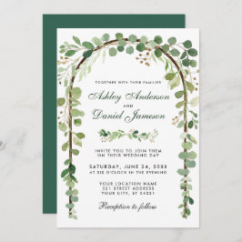 Invitación Arco de Madera Verde Eucaliptus Botánico boda