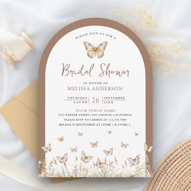 Invitación Arco de Mariposas de Flores Silvestres Beige Boho  (Subido por el creador)