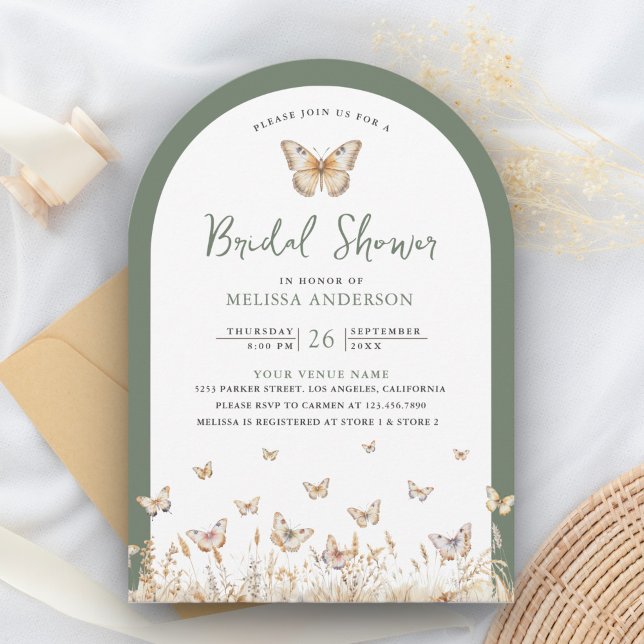 Invitación Arco de Mariposas de Flores Silvestres Verde Salvi (Subido por el creador)