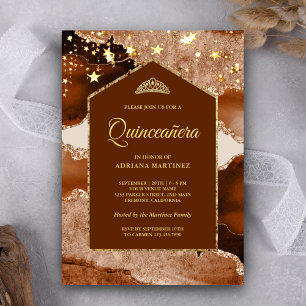 Invitación Arco de Mármol Ágata Dorada Terracota Quinceañera