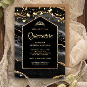Invitación Arco de Mármol de Ágata de Oro Negro Quinceañera