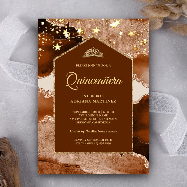 Invitación Arco de Mármol Terracota Gold Agate Quinceanera (Subido por el creador)