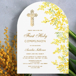 Invitación Arco de mimosa acuarela Primera Comunión