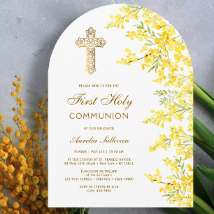 Invitación Arco de mimosa acuarela Primera Comunión