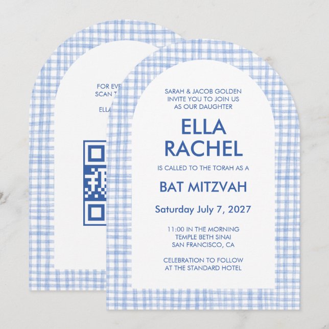 Invitación Arco de Mitzvah de Barra Bat QR personalizado mode (Anverso / Reverso)