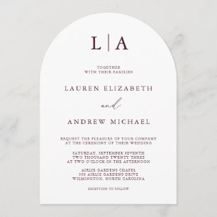 Invitación Arco de monograma de Borgoña Boda Minimalista simp