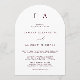 Invitación Arco de monograma de Borgoña Boda Minimalista simp