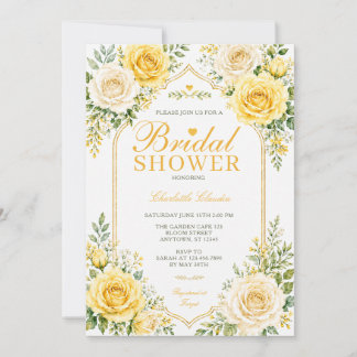 Invitación Arco de Oro Amarillo Rosas Elegante Despedida de S