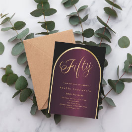 Invitación Arco de oro burdeos negro lujo 50 cumpleaños