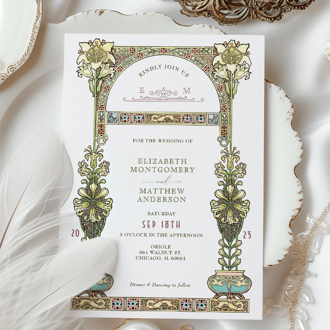 Invitación Arco de oro de Boda Art Nouveau Pastel (Subido por el creador)