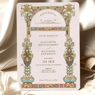 Invitación Arco de oro de Boda Art Nouveau Pastel