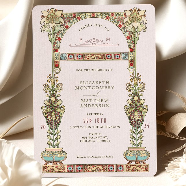 Invitación Arco de oro de Boda Art Nouveau Pastel (Subido por el creador)