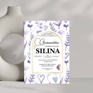 Invitación Arco de oro de Lavanda Púrpura Quinceañera Maripos