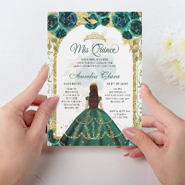 Invitación Arco de oro floral verde Princesa Quinceanera