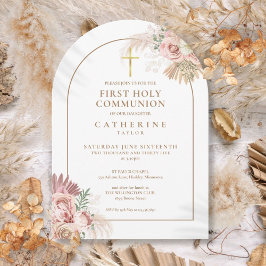 Invitación Arco de oro Pampas Grass Floral Primera Comunión