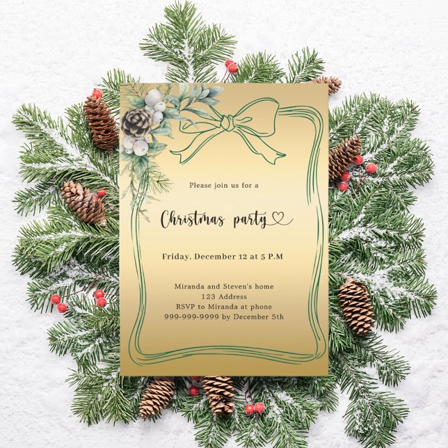Invitación Arco de oro pino verde Navidad Party (Subido por el creador)