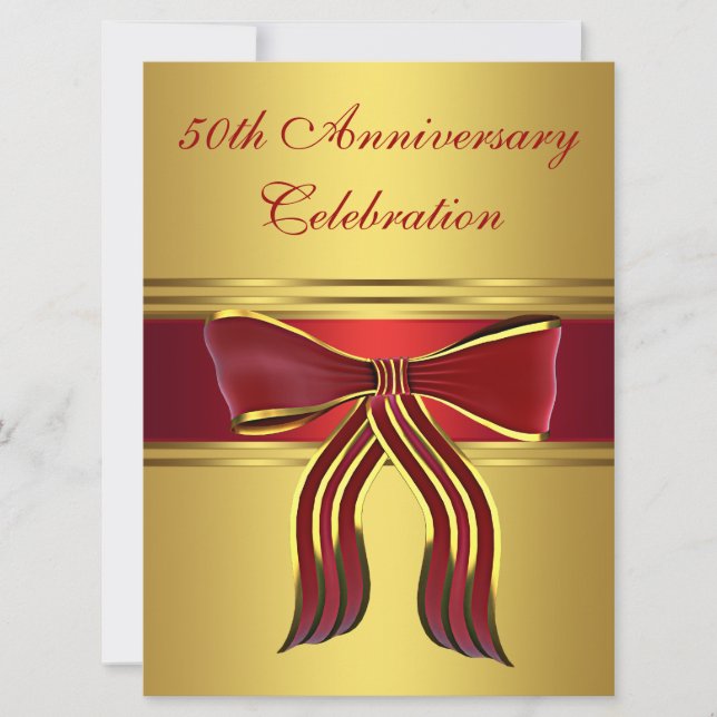 Invitación Arco de oro rojo Aniversario de bodas número 50 (Anverso)