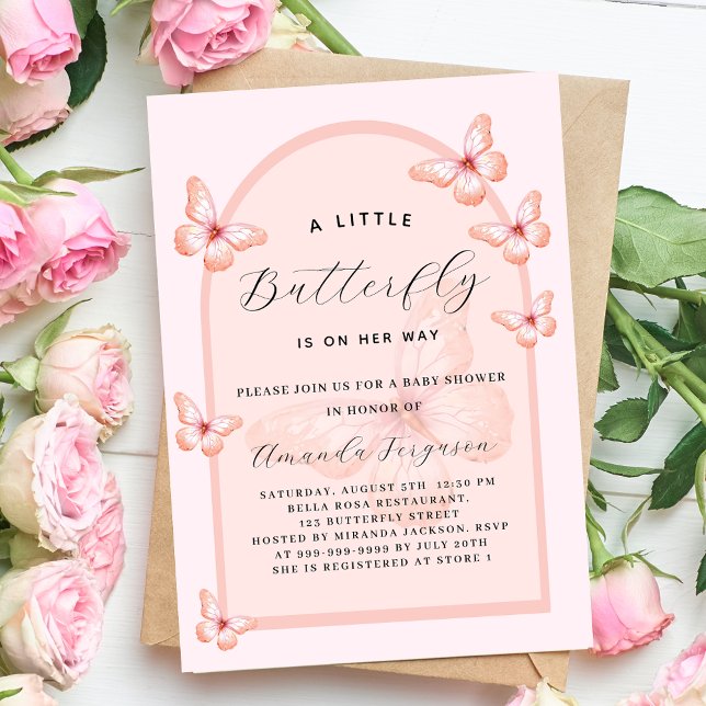 Invitación Arco de oro rosa de mariposa Baby Shower (Subido por el creador)