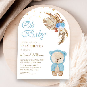 Invitación Arco de oso de peluche de Pampas florales azules p