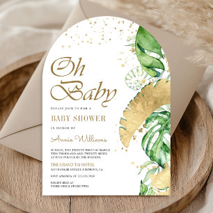 Invitación Arco de Palma Monstera Tropical Gold para Baby Sho