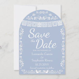 Invitación Arco de Papel Picado de boda en Azul Polvo para Gu