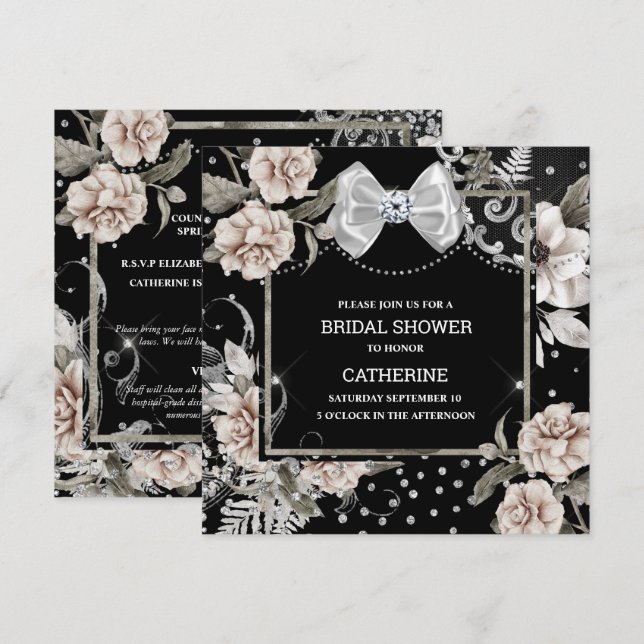 Invitación Arco de parís rosa chic y negro plateado moda (Anverso / Reverso)