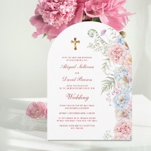 Invitación Arco de Pastel de Peonías Boda Religiosa
