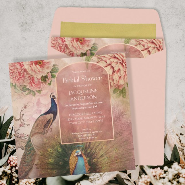 Invitación Arco de pavo real Rubor Pink Peony Flower Brighowe (Subido por el creador)