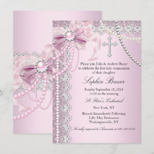 Invitación Arco de Perla Rosa Cruz Santa Comunión o Bautizo