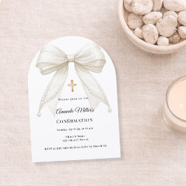 Invitación Arco de perlas de marfil niña elegante Confirmació