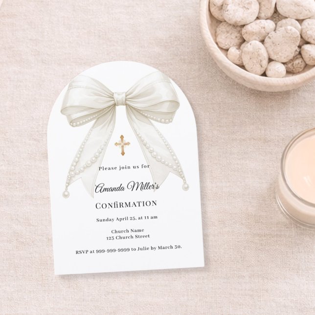 Invitación Arco de perlas de marfil niña elegante Confirmació (Subido por el creador)